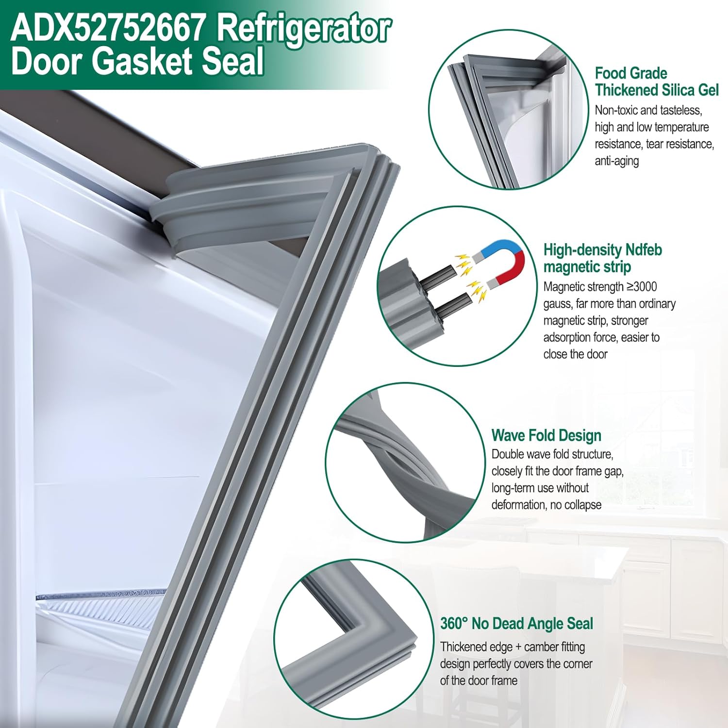 UPGRADED ADX52752667 Refrigerator Door Gasket Replacement Compatible with LG Refrigerator Door Seal, Replaces Part Number ADX52752638 4116840 AP5975050 Kenmore Freezer Door Gasket